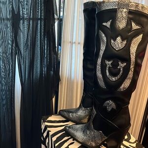 Stylish Black and Silver Heeled Boots